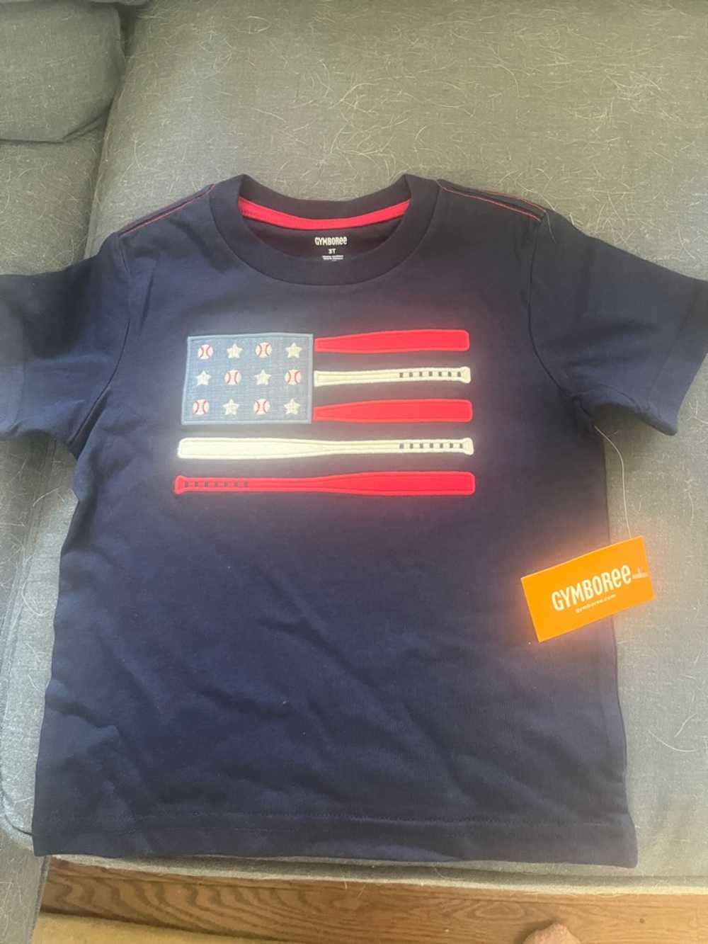 Gymboree Navy Tee with Red and White Flag Stripes